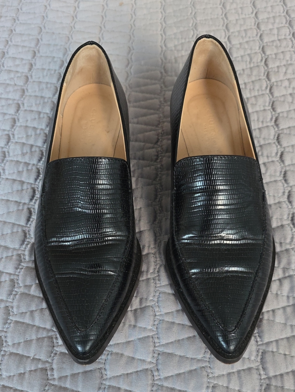 Y2K Club Monaco Black Textured Pointed Leather Loafers
